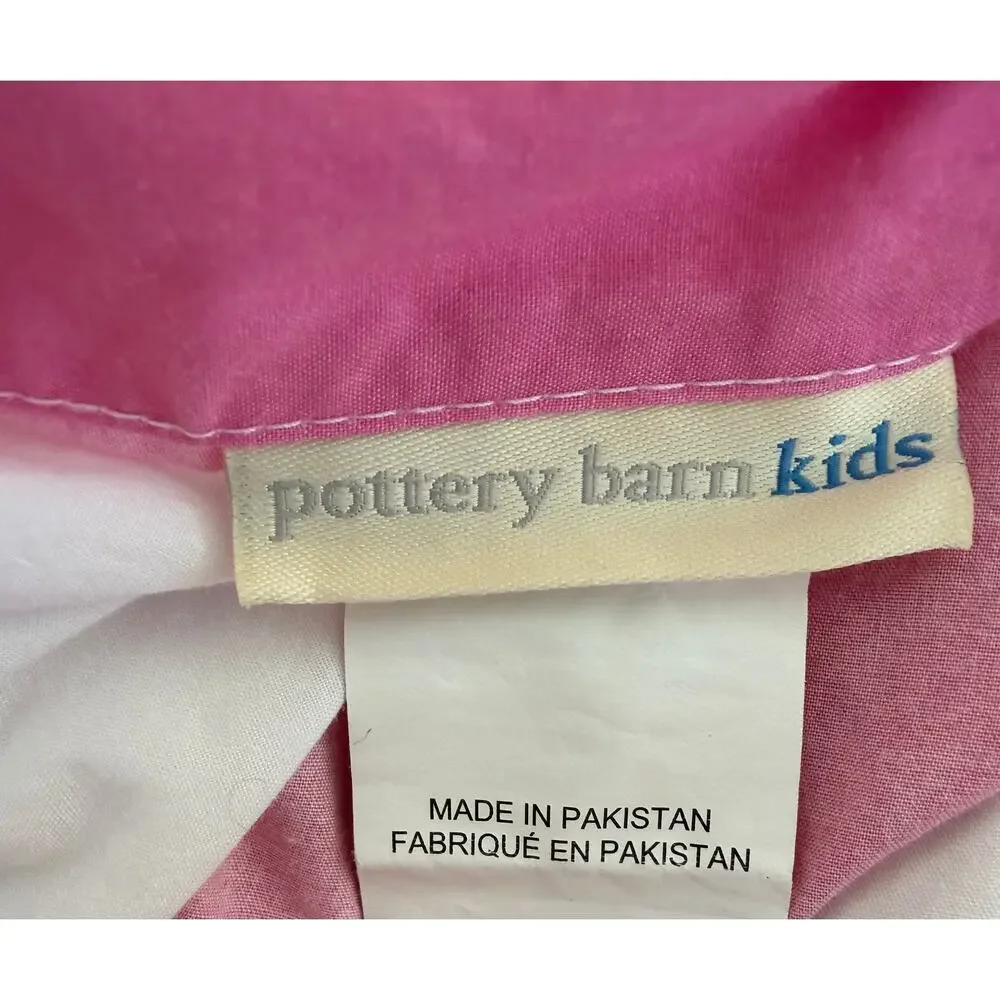 Pottery Barn Kids Twin Duvet Cover Pink White Stripe Cotton Girl Bedroom Bedding